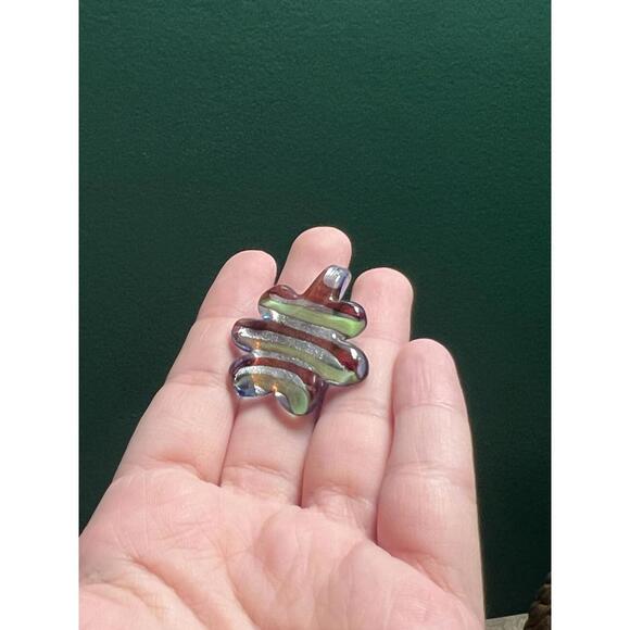 Artisan Jewelry - Artisan Hand Blown Glass Flower Pendant Slide Murano Style 1in Y2K Cottagecore